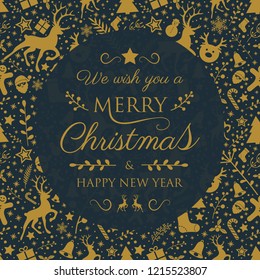 Christmas background with wishes and decorations. Vector.