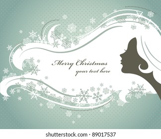 Christmas background with woman silhouette