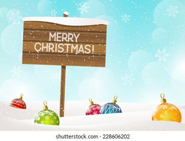 Christmas background with wooden signboard