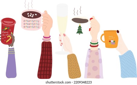 Christmas background. Wrapping paper. Christmas print supplies. Christmas party happy people celebrating Christmas flat illustration