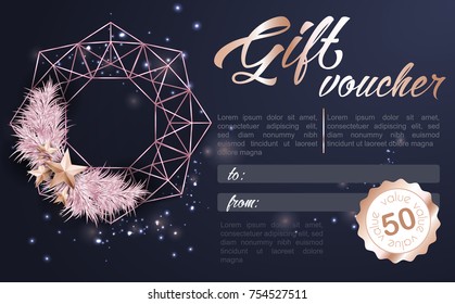 Christmas Background with Christmas Wreath of Cutout Shining Gold Stars. Vector illustration