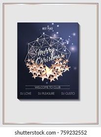 Christmas Background with Christmas Wreath of Cutout Shining Gold Stars. Vector illustration