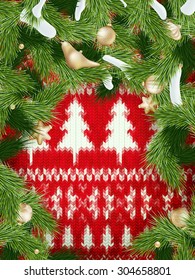 Christmas background. Christmas wreath on red. EPS 10 vector file included