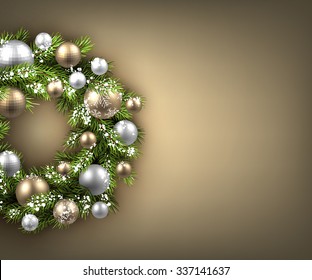 Christmas background with Christmas wreath. Vector illustration.