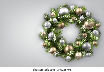 Christmas background with Christmas wreath. Vector illustration.