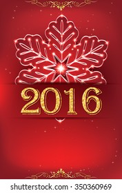 Christmas background for the year 2016. Contains an elegant shiny red snowflakes and decoration elements. Copy-space for your own message. Print colors used.