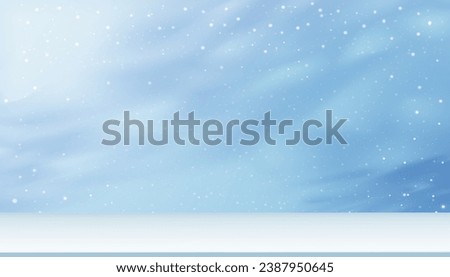 Christmas Background,Blue Wall Studio with snow fall from sky background,Empty Room with Podium Display mockup, Backdrop minimal Winter scene of stage showcase for Cosmetic,Beauty Product on New Year