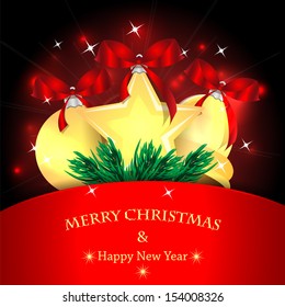 christmas background.golden christmas tree decorations on a red background flickering.vector