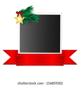 Christmas background.Photo emblazoned Christmas decorations and red ribbon.photography with christmas decorations isolated on white background.vector