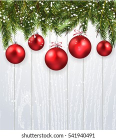 Christmas background-Realistic frame with fir, bow and Christmas balls