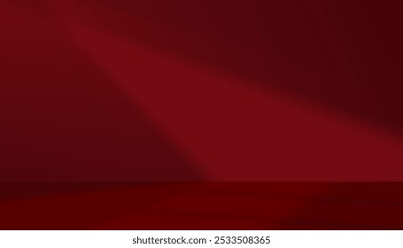 Christmas Background,Red wall interior studio room with light, shadow window on podium floor display for Valentine product placement on website.Chinese New Year 2025 banner