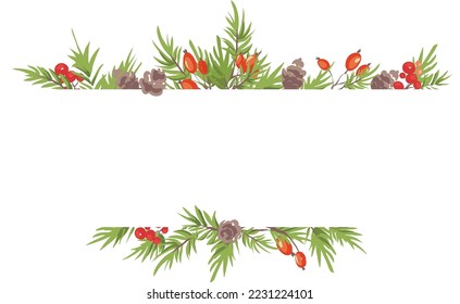 Christmas backgrounds. Blank for a congratulatory inscription. Vector illustration with fir branches, red berries and cones.	