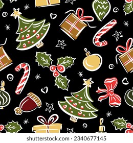 Christmas backgrounds, new year seamless pattern. Vector illustration.