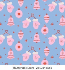 Weihnachtliche Hintergründe, nahtloses Muster. Nahtloses Muster mit Weihnachtskugeln.