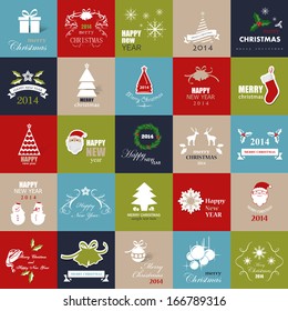 Christmas Backgrounds Set - Isolated Flat Icons - Vector Illustration, Graphic Design Editable For Your Design. Modern Design Labels. Happy New Year 