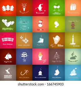 Christmas Backgrounds Set - Vector Illustration, Graphic Design Editable For Your Design. Modern Design Labels, New Business Concept. Icons Isolated On: Green, Blue, Red and Brown. Happy New Year 