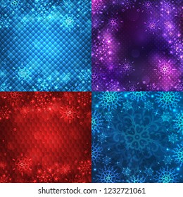 Christmas backgrounds set. Winter frame with snowflakes. Christmas Greeting Card. New Year background with space for your text. Winter template. Christmas backdrop. New Year flyer.