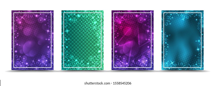 Christmas backgrounds set. Winter frame with snowflakes. Winter Greeting Card. New Year background with space for your text. Winter template. Christmas backdrop. New Year flyer.