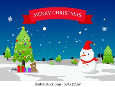 christmas background,snowman with christmas tree,label,flat design
