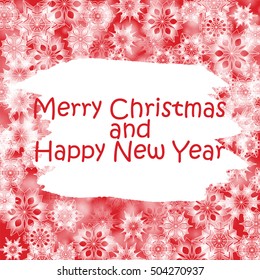 Christmas background.White snowflakes on red background.Background for New Year's greetings.Winter abstraction