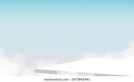 Christmas background.Winter landscape with Snow and Podium stand display on blue sky background,Vector banner of winter scene for Xmas card,Holiday banner on New Year promotion,Sale concept