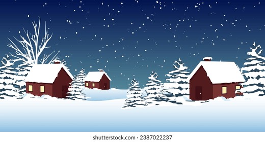 Christmas Background,Winter with people celebrating on Christmas .Winter landscape in the town with happy kids playing outdoor, Vector Banner for New year 2024 background.