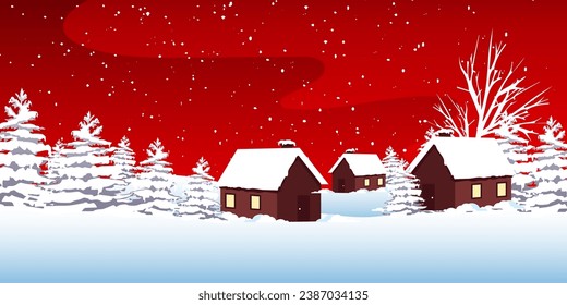 Christmas Background,Winter with people celebrating on Christmas .Winter landscape in the town with happy kids playing outdoor, Vector Banner for New year 2024 background.