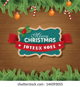 Christmas badge/ label with wood texture background