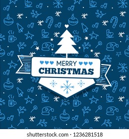 Christmas badge on the seamless pattern.