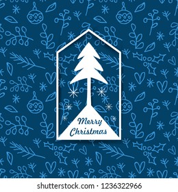 Christmas badge on the seamless pattern.
