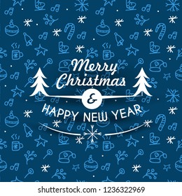 Christmas badge on the seamless pattern.