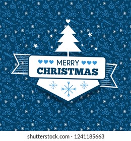Christmas badge on the seamless pattern.