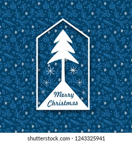 Christmas badge on the seamless pattern.