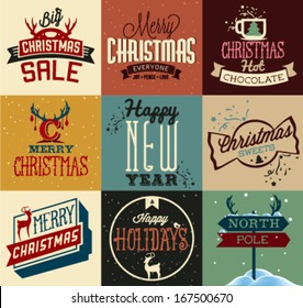 Christmas Badges and Labels Set. Vector Illustrations in Vintage Style