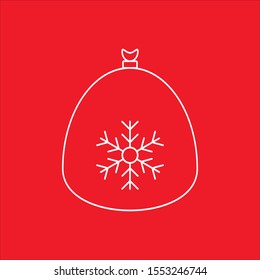 Christmas bag  element in flat simple style on red background.