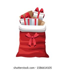 christmas bag with gift boxes icon over white background, vector illustration