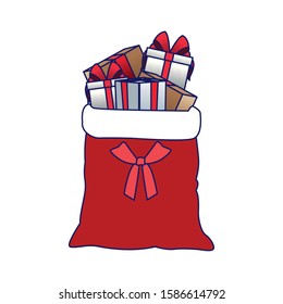 christmas bag with gift boxes icon over white background, vector illustration