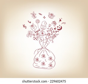 Christmas bag with gifts sketch
