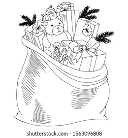 Christmas bag graphic new year  gift black white isolated illustration vector