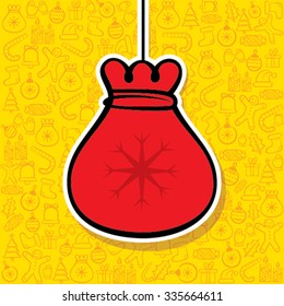christmas bag label with christmas object pattern background vector