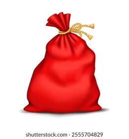 Christmas bag overflowed with gifts realistic vector illustration. Festive joyful New Year holiday spirit 3d object on white background