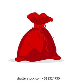 Christmas bag santa claus vector illustration isolated. Traditional celebration surprise decoration package santa bag. Christmas sack holiday santa claus red bag full present vector.