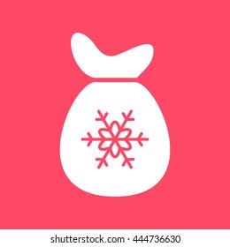 Christmas bag white icon on magenta color background. Eps-10.