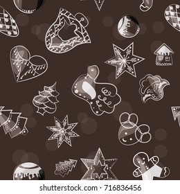 Christmas bakery pattern. Set of realistic gingerbread christmas cookies. Vector illustration. EPS 10.