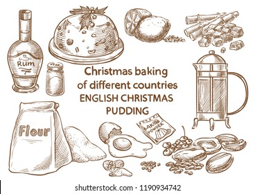 Christmas Baking. Ingredients.English Christmas Pudding.England