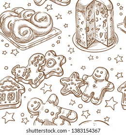Christmas baking seamless vector sketch hand drawing