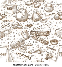 Christmas baking vector seamless. Ingredients.Panforte. Italy