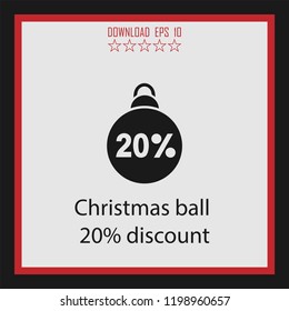 Christmas ball 20% discount  vector icon