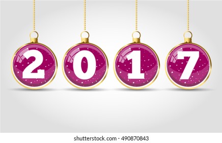 Christmas ball 2017 on purple abstract vector background