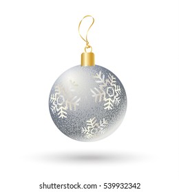 Christmas ball. 2022 Christmas ball with sillver snowflakes isolated on white background. Vector icon for Merry Christmas and Happy New Year greeting cards design. Winter Holiday decoration sign tag